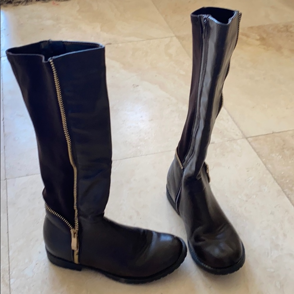 Eddie Marc Kids Girls Brown ZIP Boots